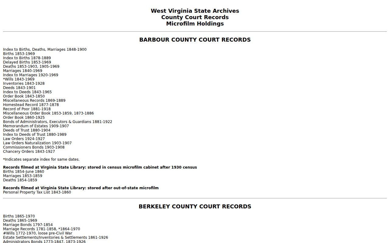 Taylor County deed records finding aid listing 1844 to 1901 deed volumes and an index through 1970