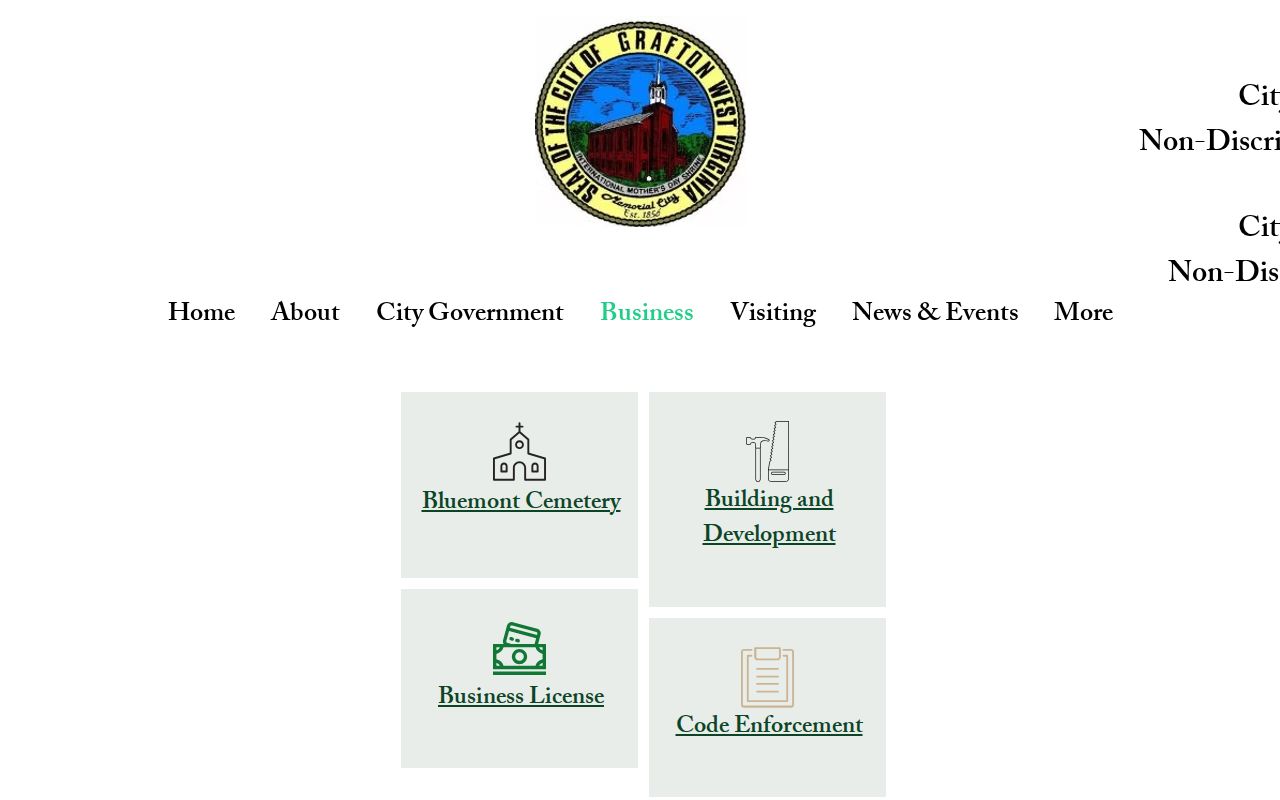 Grafton property records and city business development links for licenses and building files